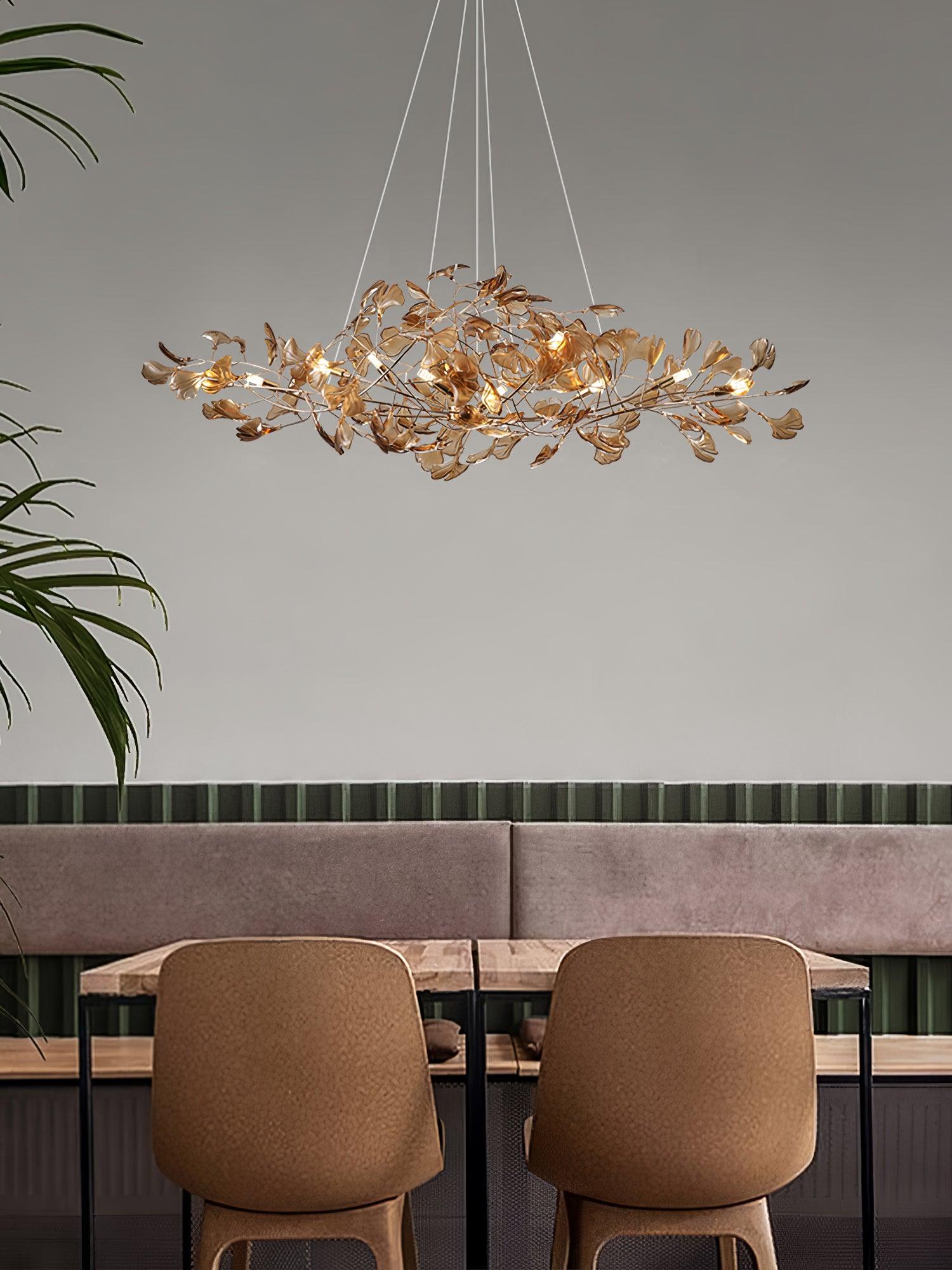 Acrylic Ginkgo Leaf Chandelier | Teal, Modern Design & Nature-Inspired Lighting for Dining Room and Living Area