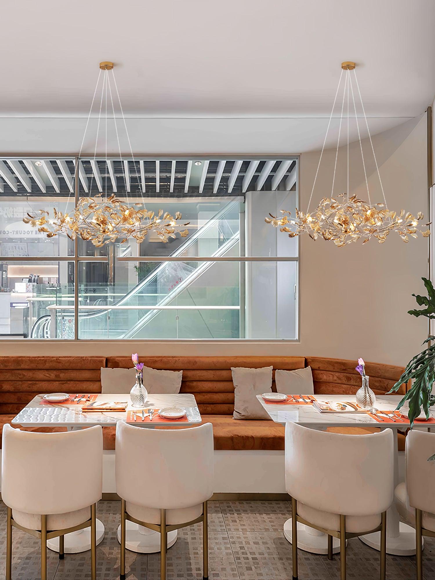 Acrylic Ginkgo Leaf Chandelier | Teal, Modern Design & Nature-Inspired Lighting for Dining Room and Living Area