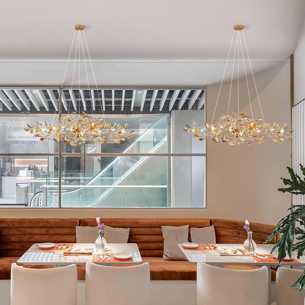 Acrylic Ginkgo Leaf Chandelier | Teal, Modern Design & Nature-Inspired Lighting for Dining Room and Living Area