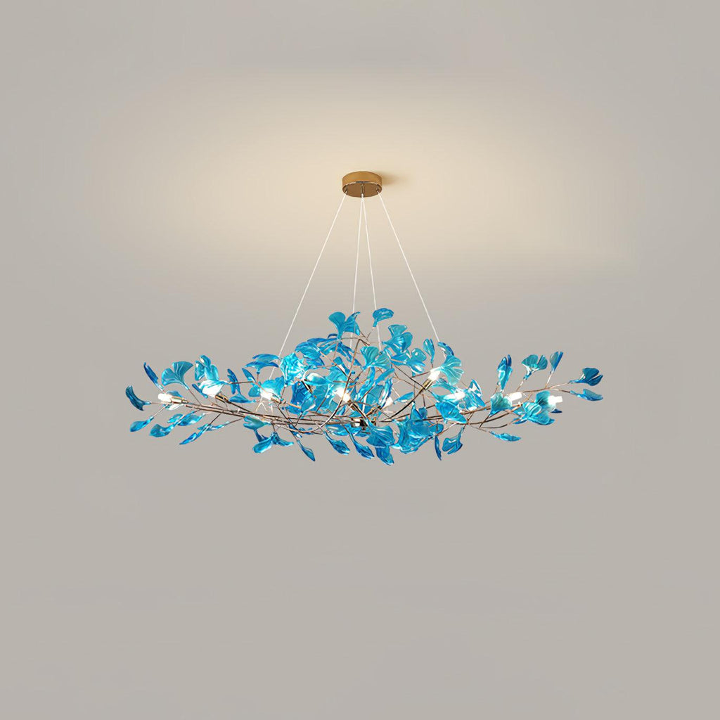Acrylic Ginkgo Leaf Chandelier | Teal, Modern Design & Nature-Inspired Lighting for Dining Room and Living Area