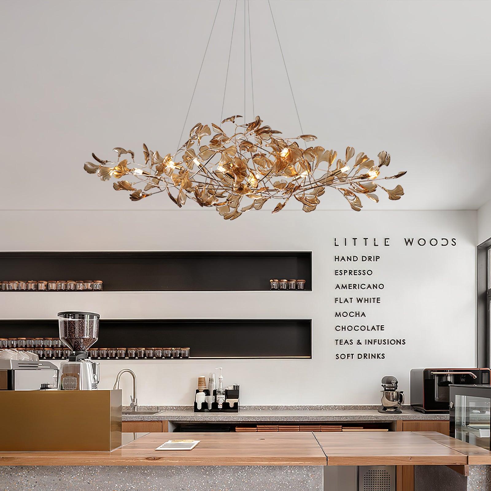 Acrylic Ginkgo Leaf Chandelier | Teal, Modern Design & Nature-Inspired Lighting for Dining Room and Living Area