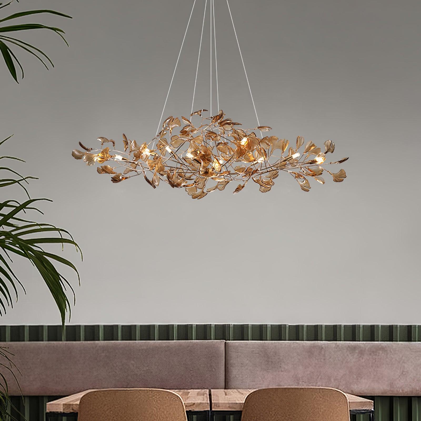 Acrylic Ginkgo Leaf Chandelier | Teal, Modern Design & Nature-Inspired Lighting for Dining Room and Living Area