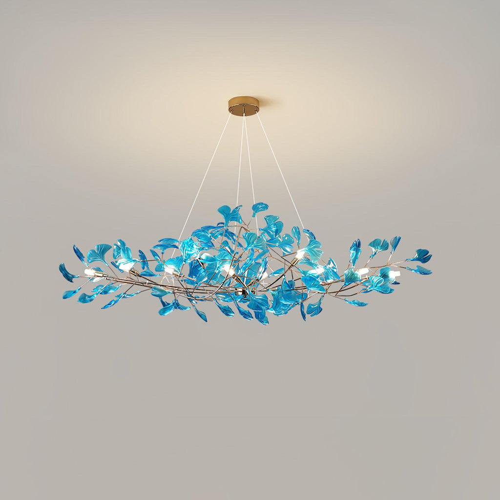 Acrylic Ginkgo Leaf Chandelier | Teal, Modern Design & Nature-Inspired Lighting for Dining Room and Living Area