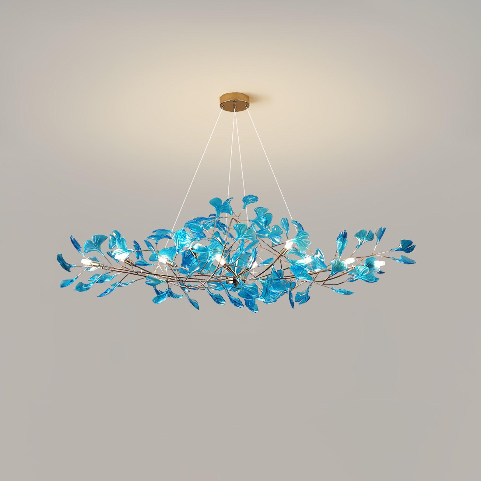 Acrylic Ginkgo Leaf Chandelier | Teal, Modern Design & Nature-Inspired Lighting for Dining Room and Living Area