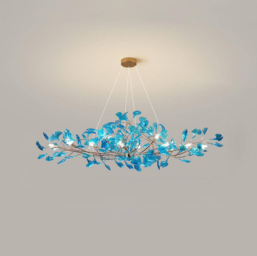 Acrylic Ginkgo Leaf Chandelier | Teal, Modern Design & Nature-Inspired Lighting for Dining Room and Living Area