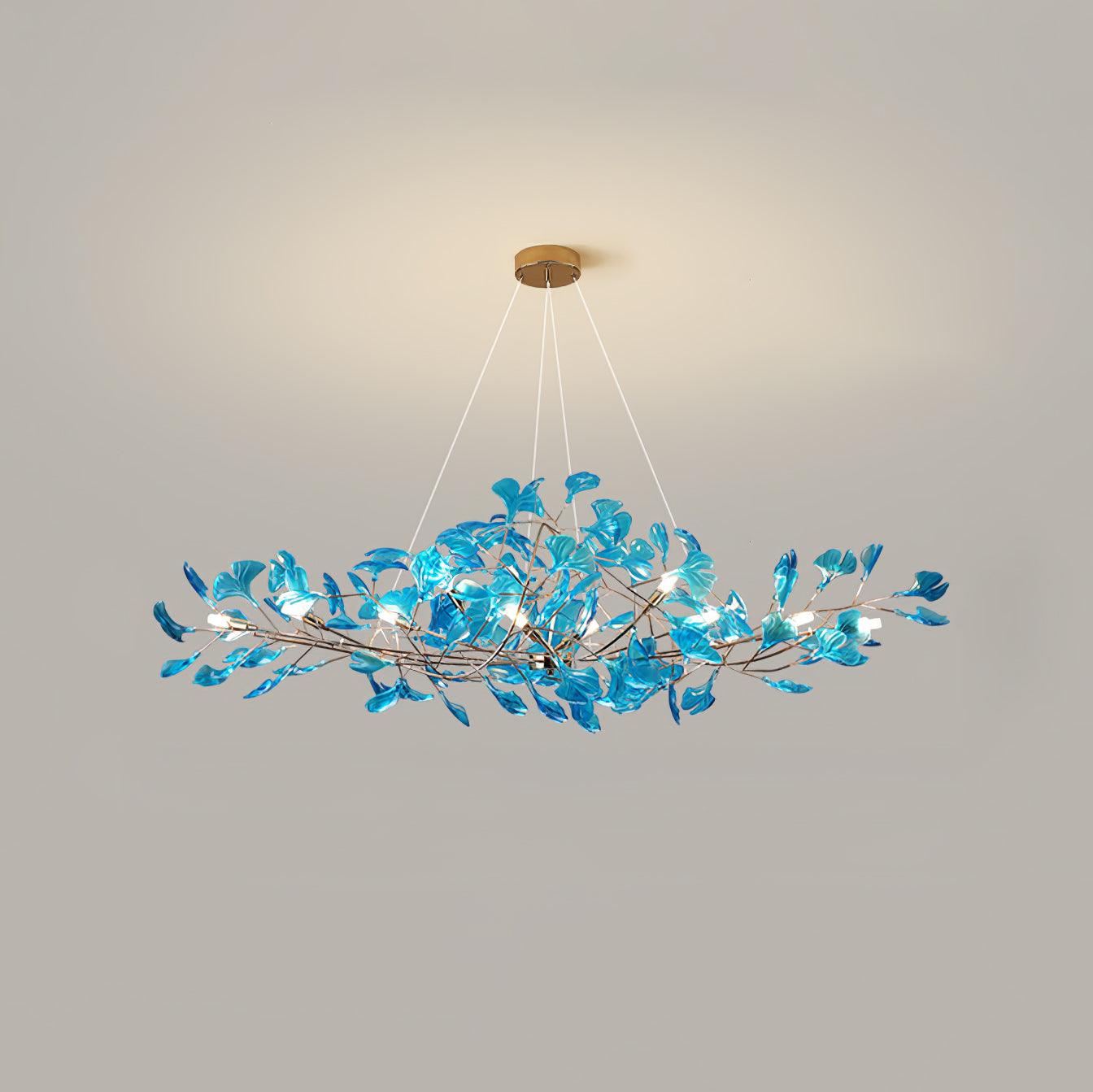 Acrylic Ginkgo Leaf Chandelier | Teal, Modern Design & Nature-Inspired Lighting for Dining Room and Living Area