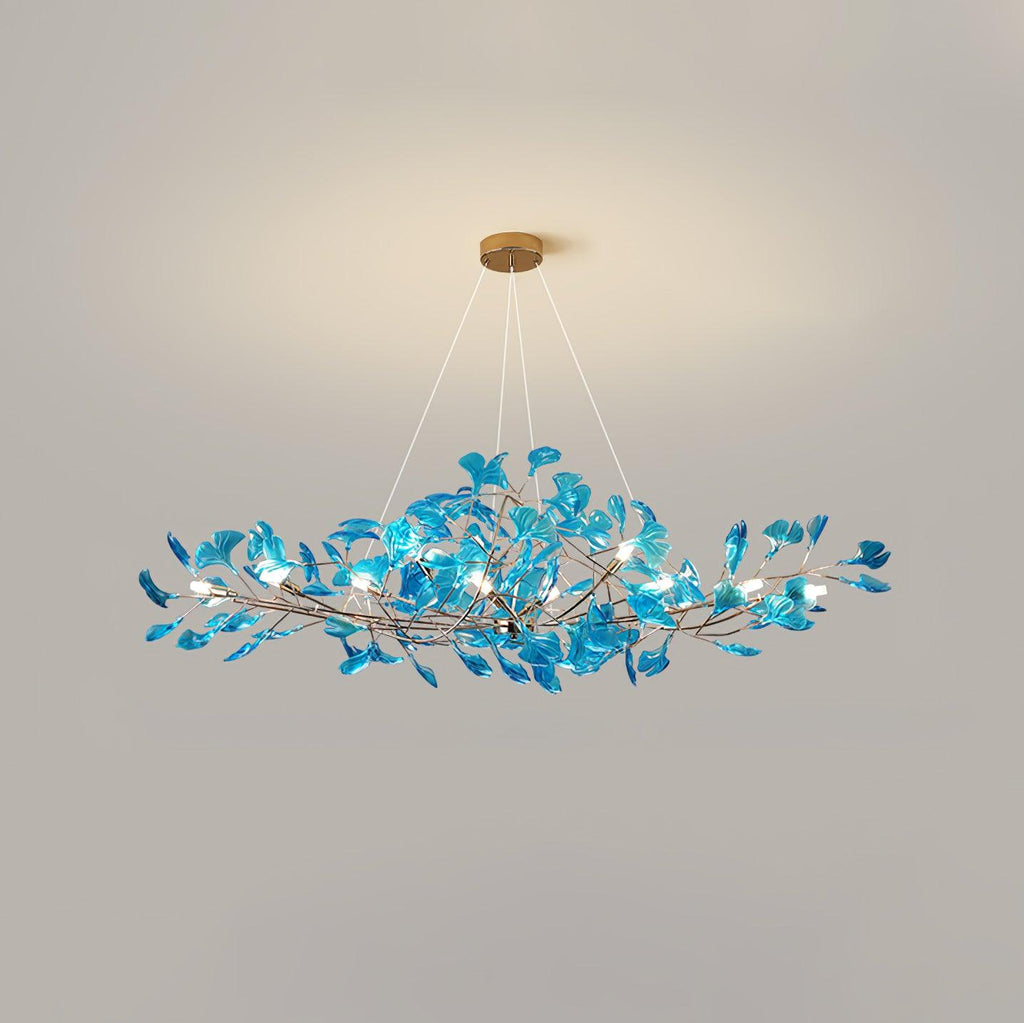 Acrylic Ginkgo Leaf Chandelier | Teal, Modern Design & Nature-Inspired Lighting for Dining Room and Living Area