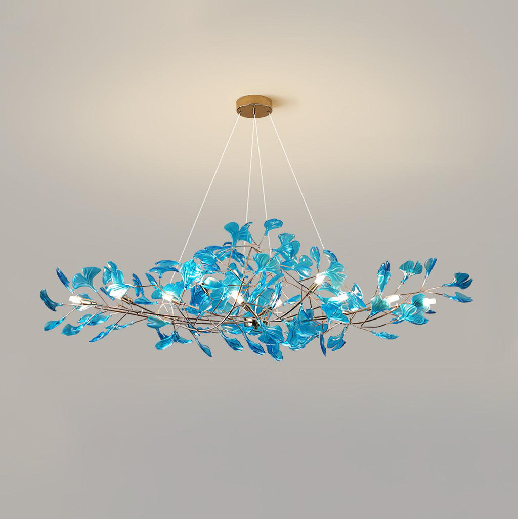 Acrylic Ginkgo Leaf Chandelier | Teal, Modern Design & Nature-Inspired Lighting for Dining Room and Living Area