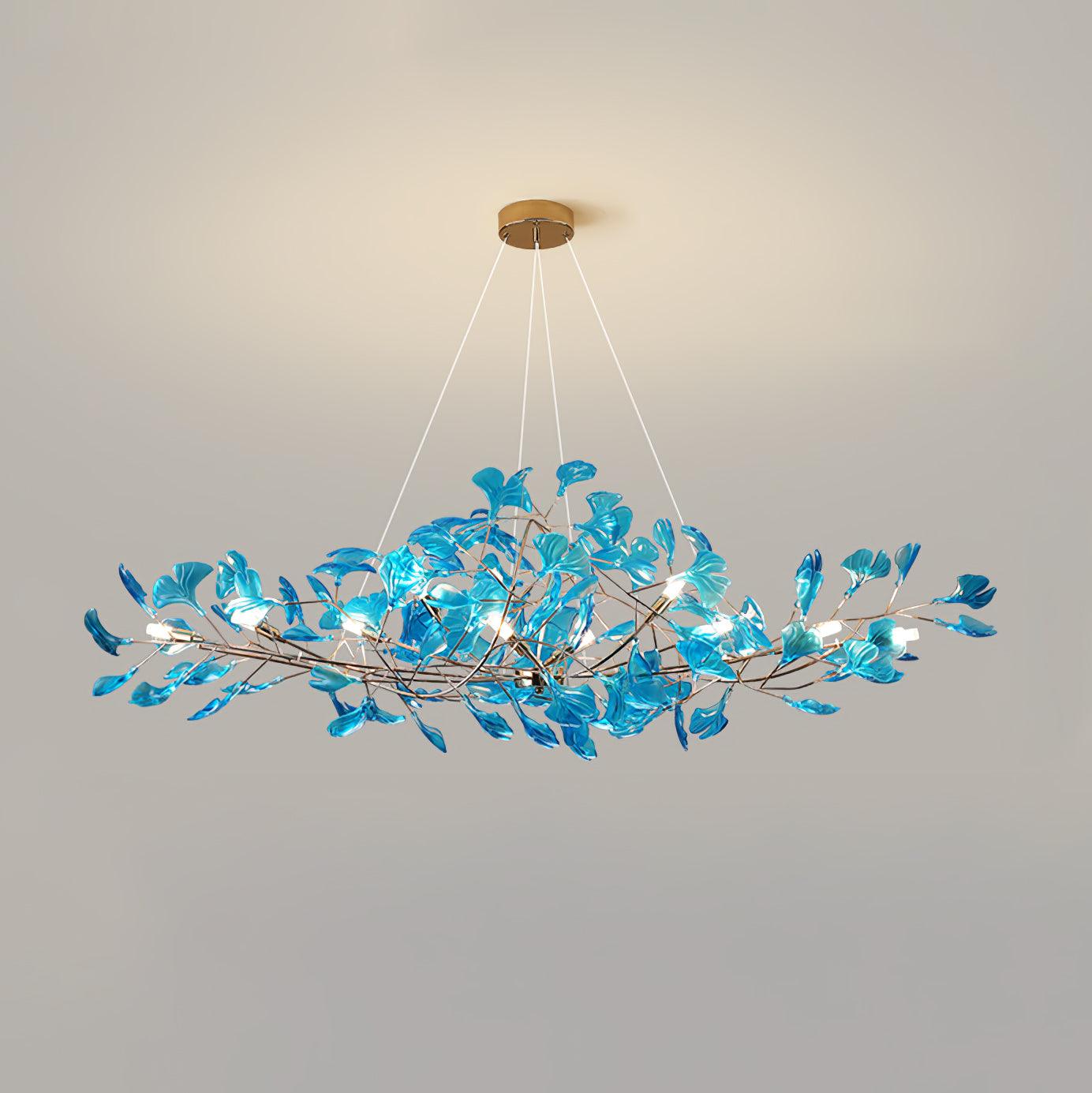 Acrylic Ginkgo Leaf Chandelier | Teal, Modern Design & Nature-Inspired Lighting for Dining Room and Living Area