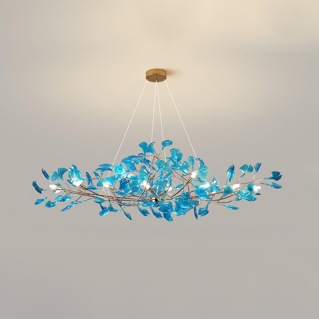 Acrylic Ginkgo Leaf Chandelier | Teal, Modern Design & Nature-Inspired Lighting for Dining Room and Living Area