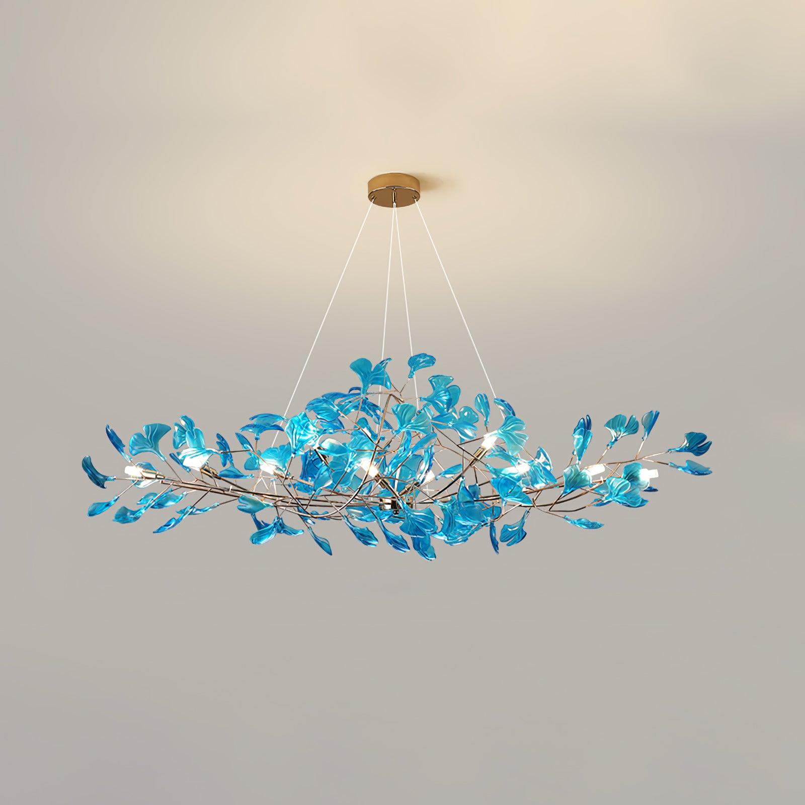 Acrylic Ginkgo Leaf Chandelier | Teal, Modern Design & Nature-Inspired Lighting for Dining Room and Living Area
