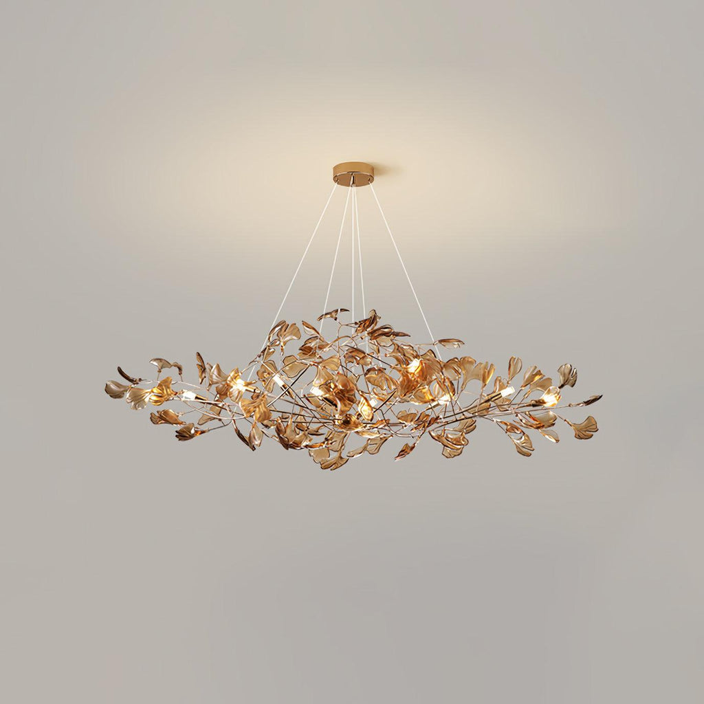 Acrylic Ginkgo Leaf Chandelier | Teal, Modern Design & Nature-Inspired Lighting for Dining Room and Living Area