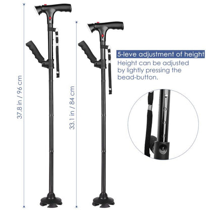 Adjustable Multi-Functional Walking Cane | Lightweight, Foldable, and LED with Anti-Slip Grip