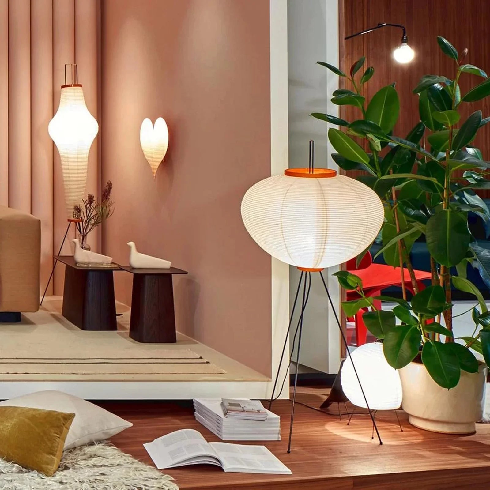 LED Floor Lamp | Mulberry Paper & Metal, Indoor Use for Modern Home Decor