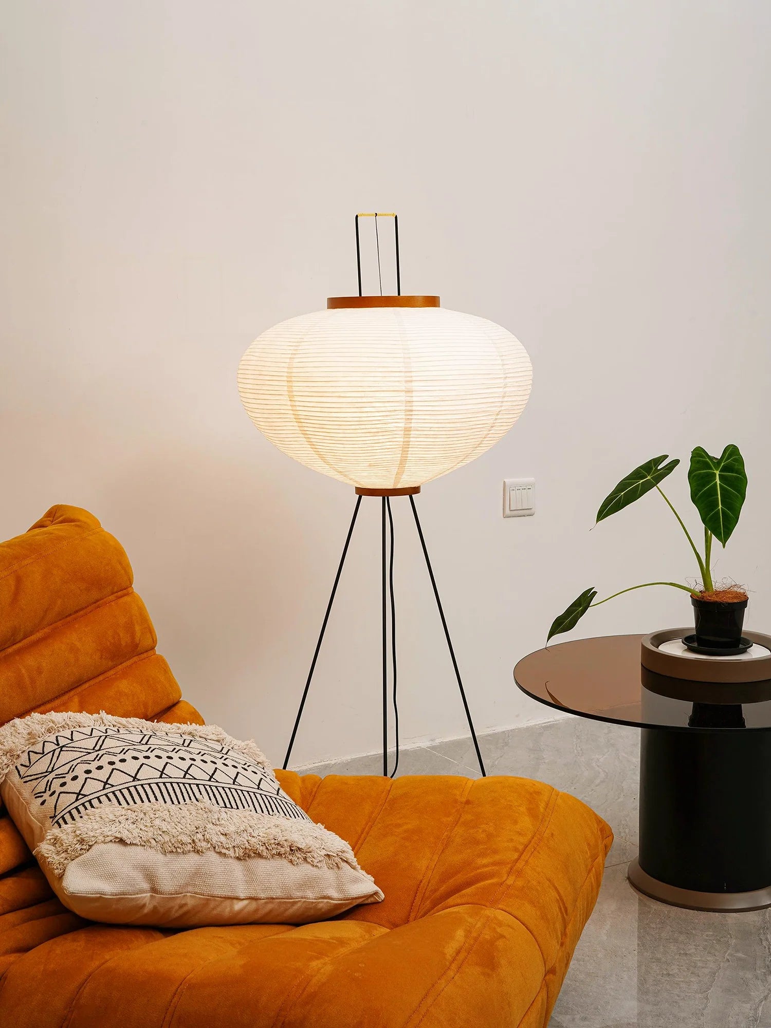LED Floor Lamp | Mulberry Paper & Metal, Indoor Use for Modern Home Decor