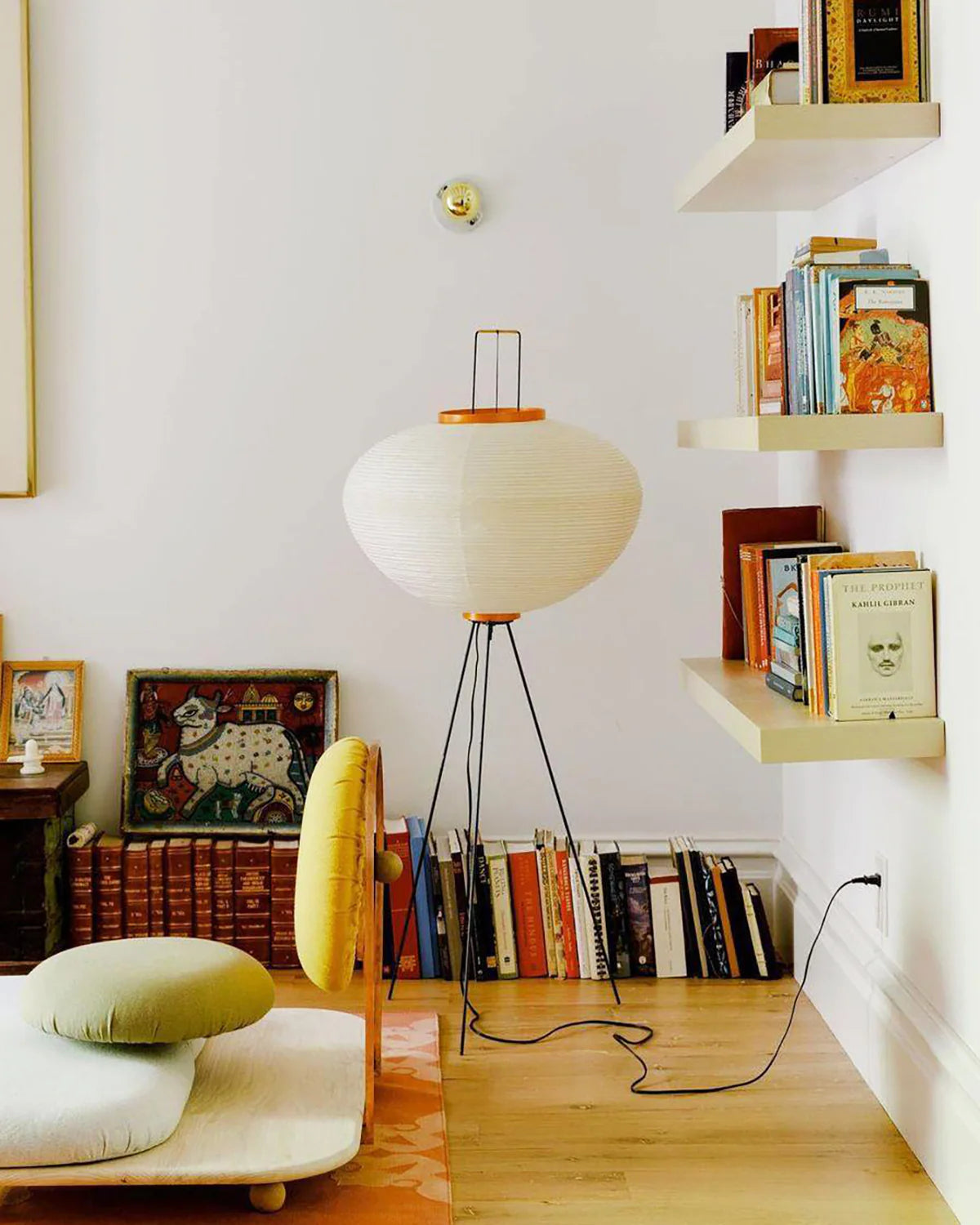 LED Floor Lamp | Mulberry Paper & Metal, Indoor Use for Modern Home Decor
