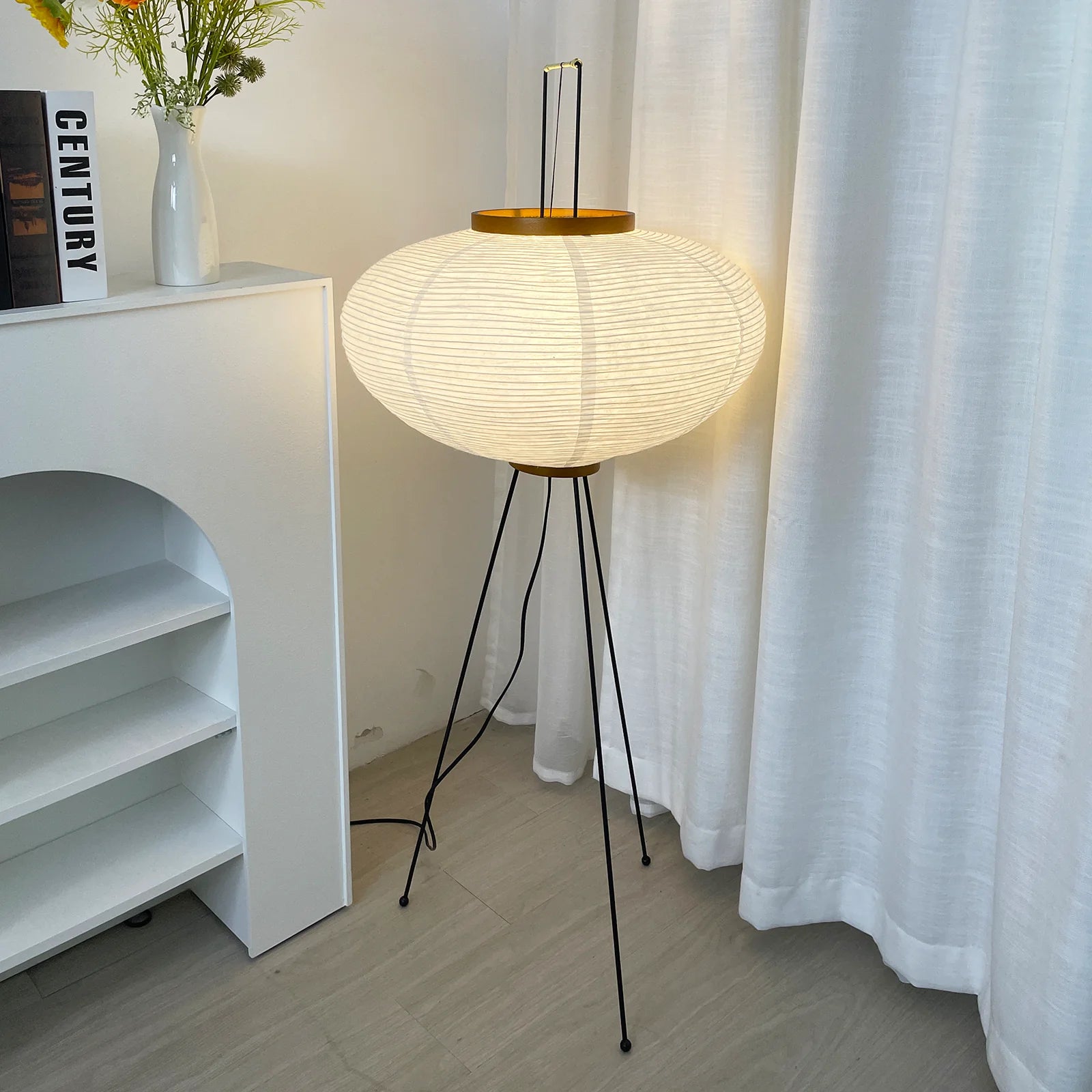 LED Floor Lamp | Mulberry Paper & Metal, Indoor Use for Modern Home Decor