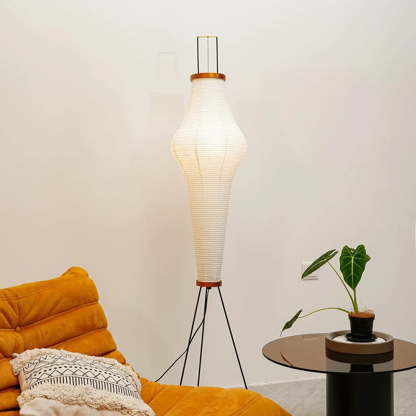 LED Floor Lamp | Mulberry Paper & Metal, Indoor Use for Modern Home Decor