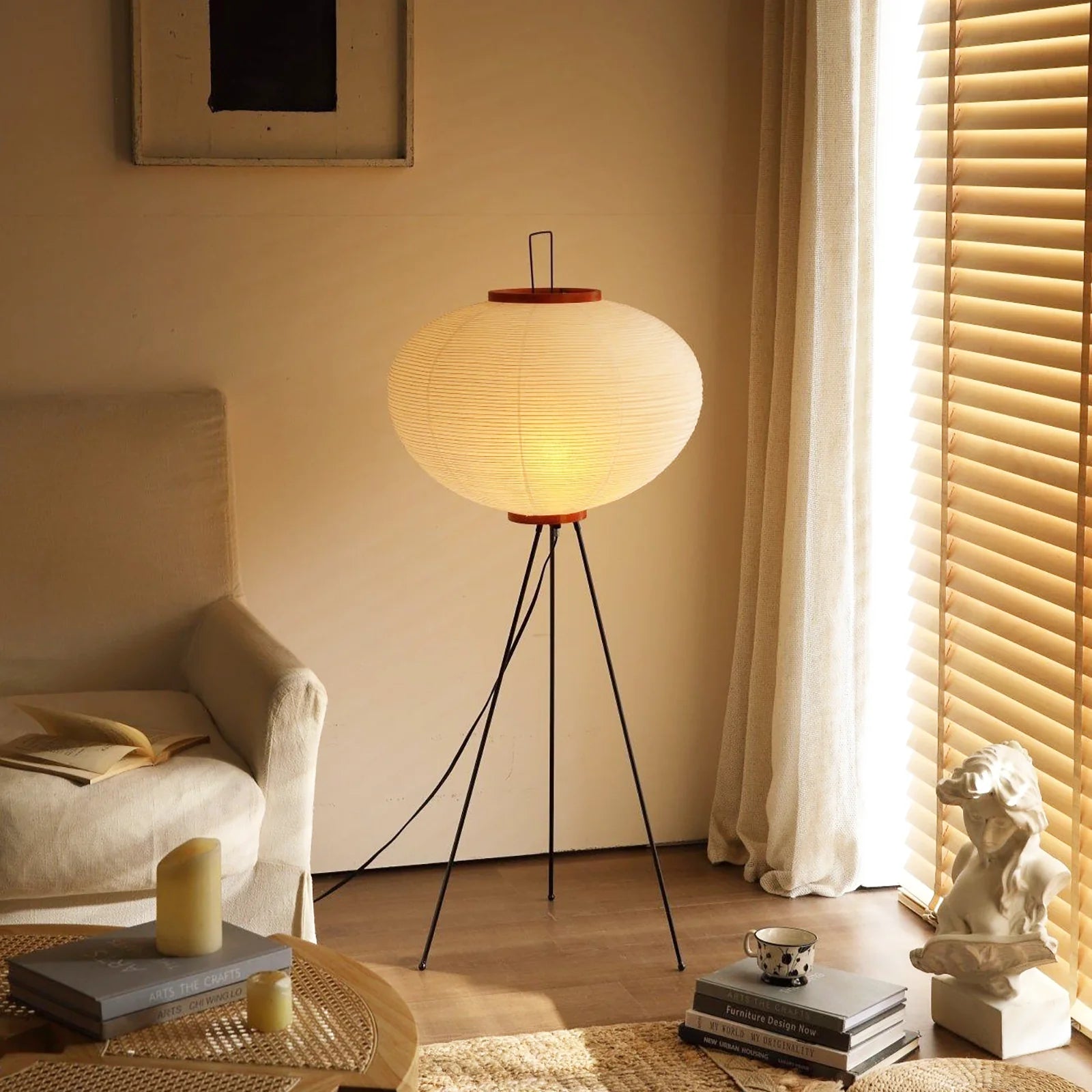 LED Floor Lamp | Mulberry Paper & Metal, Indoor Use for Modern Home Decor