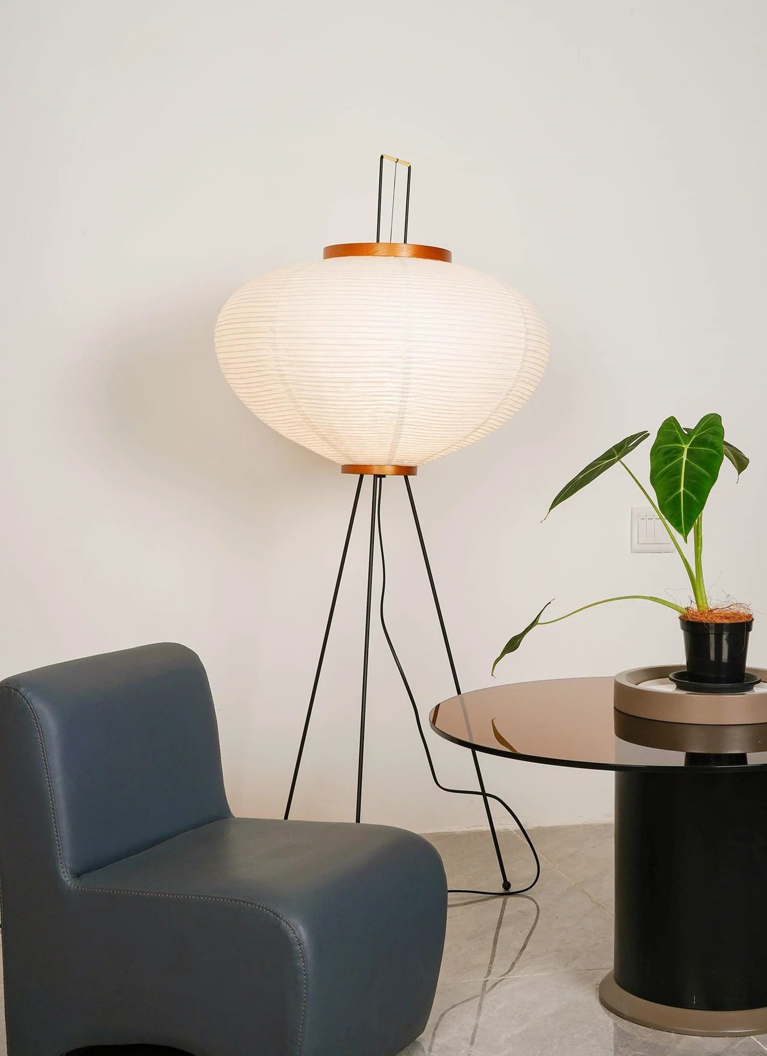 LED Floor Lamp | Mulberry Paper & Metal, Indoor Use for Modern Home Decor