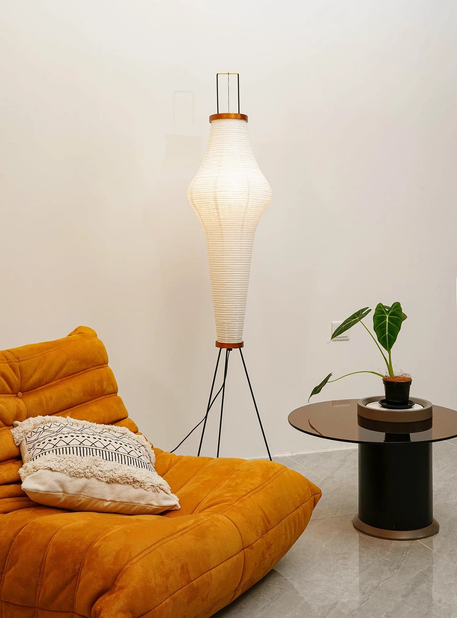 LED Floor Lamp | Mulberry Paper & Metal, Indoor Use for Modern Home Decor