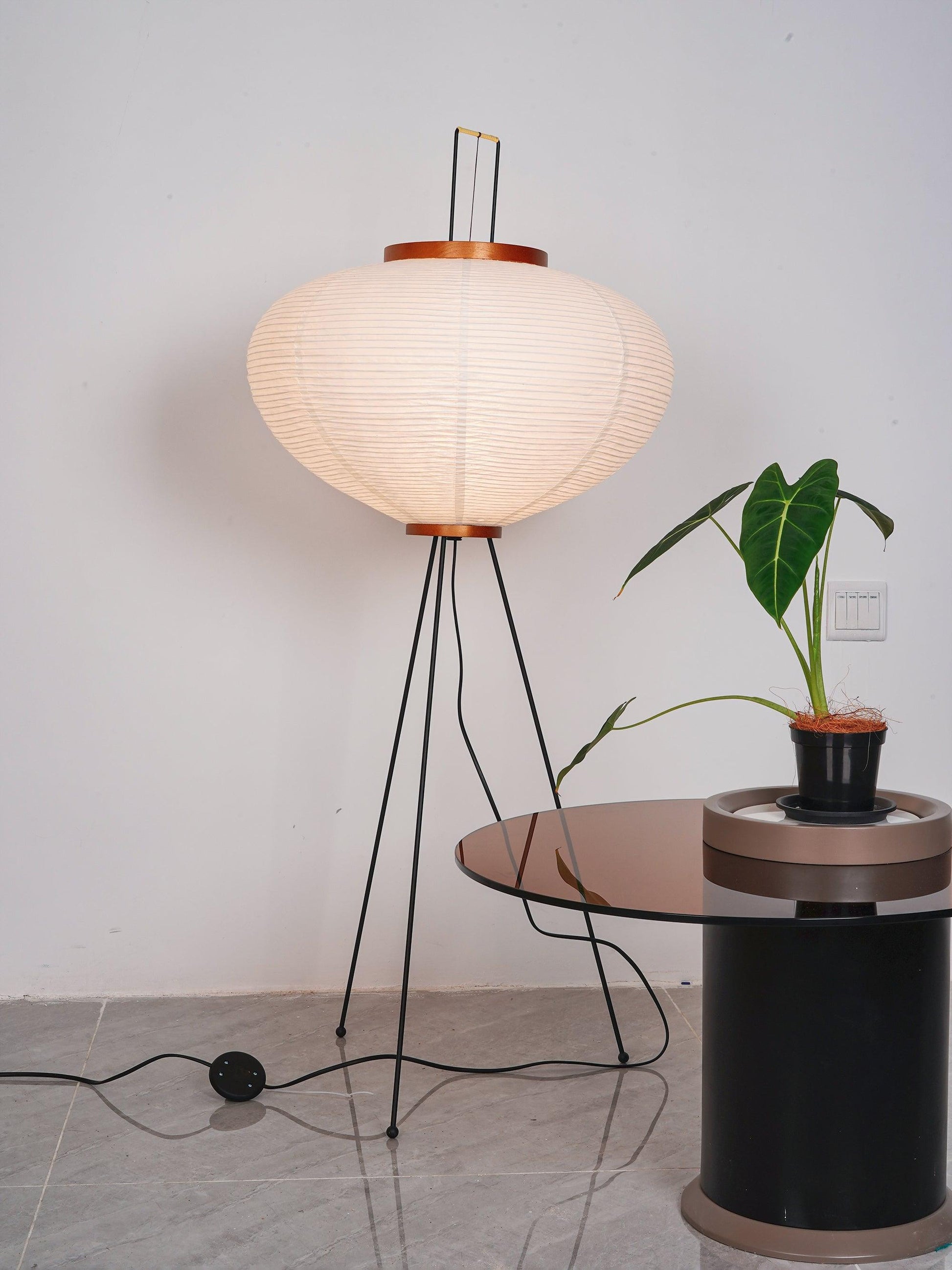 Rice Paper Floor Lamp | Mulberry Paper Shade, Metal Base & Ideal for Indoor Lighting