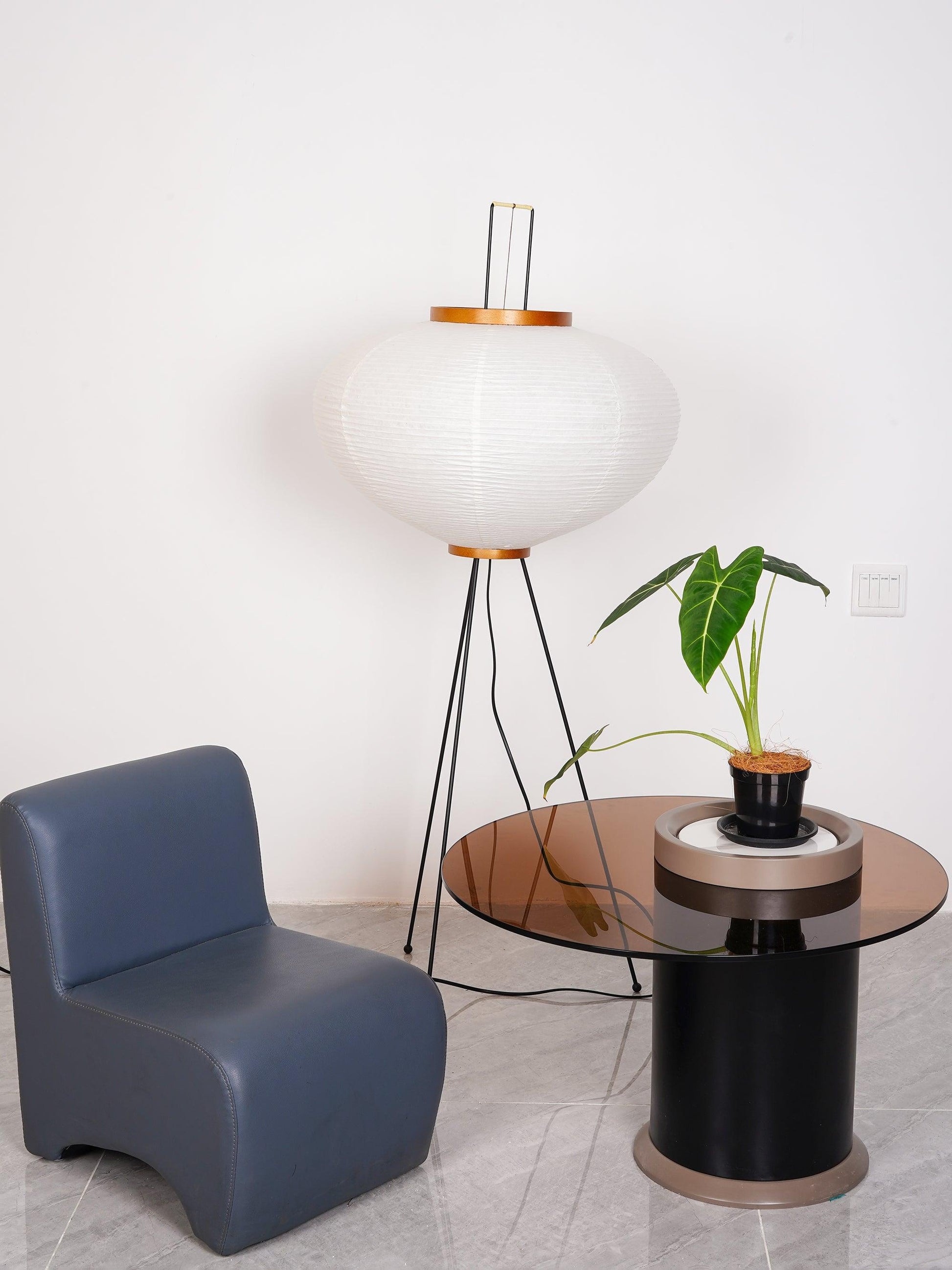 Rice Paper Floor Lamp | Mulberry Paper Shade, Metal Base & Ideal for Indoor Lighting