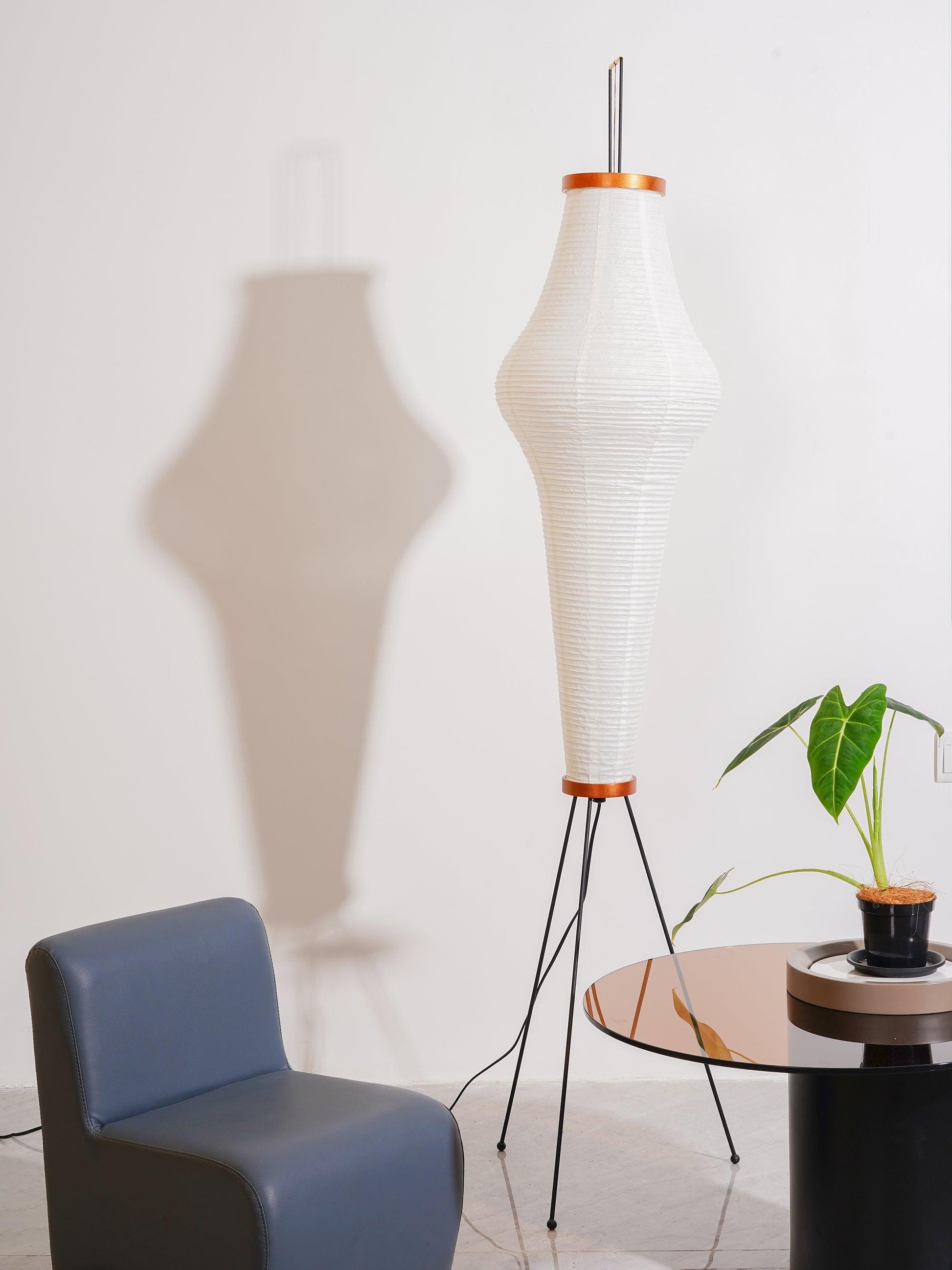 Rice Paper Floor Lamp | Mulberry Paper Shade, Metal Base & Ideal for Indoor Lighting