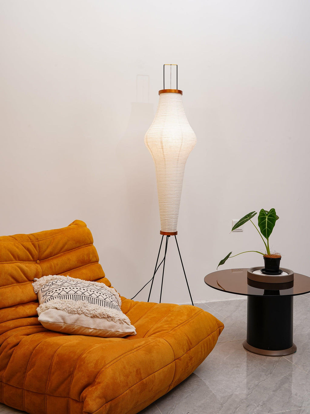 Rice Paper Floor Lamp | Mulberry Paper Shade, Metal Base & Ideal for Indoor Lighting