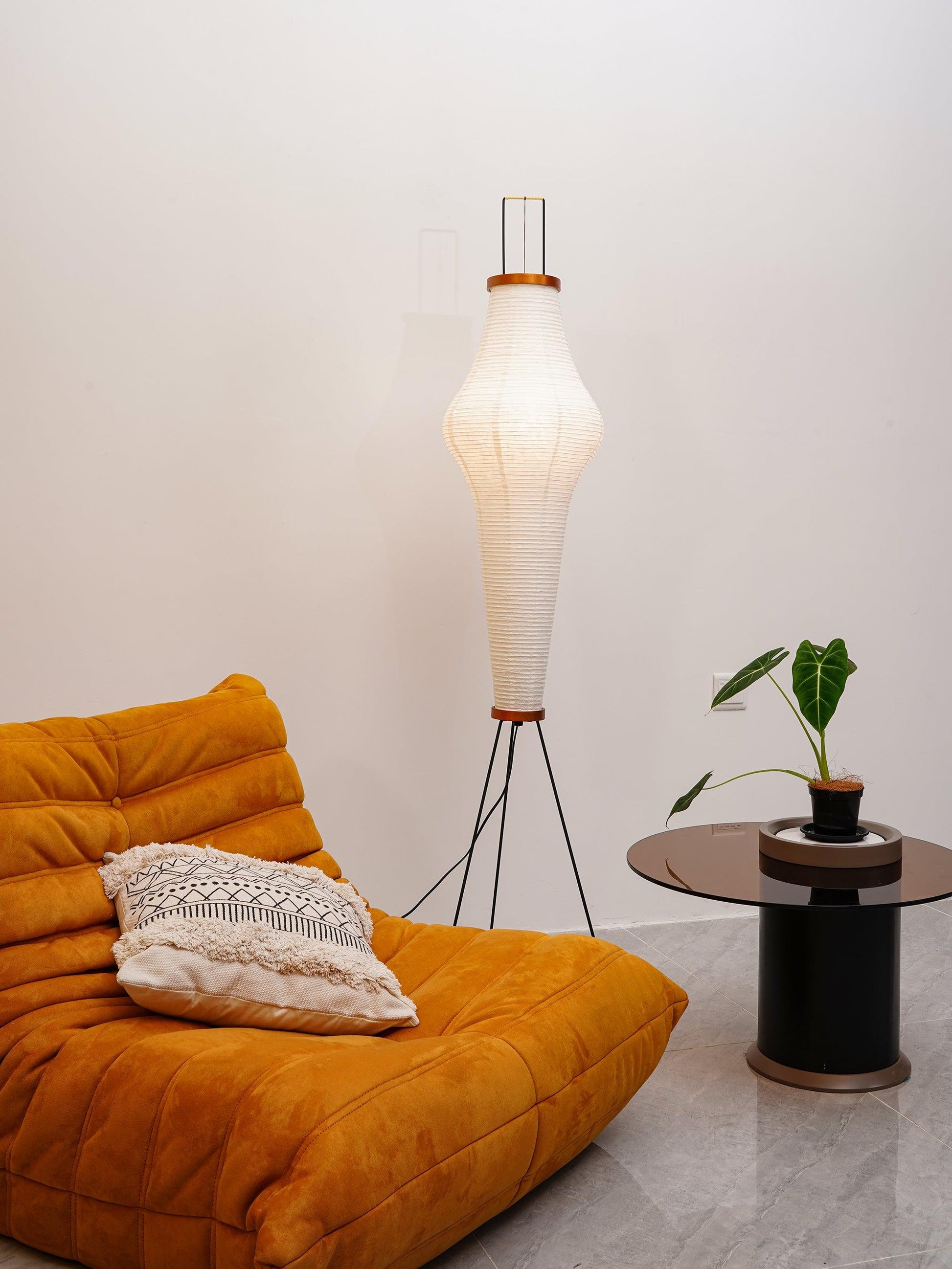Rice Paper Floor Lamp | Mulberry Paper Shade, Metal Base & Ideal for Indoor Lighting
