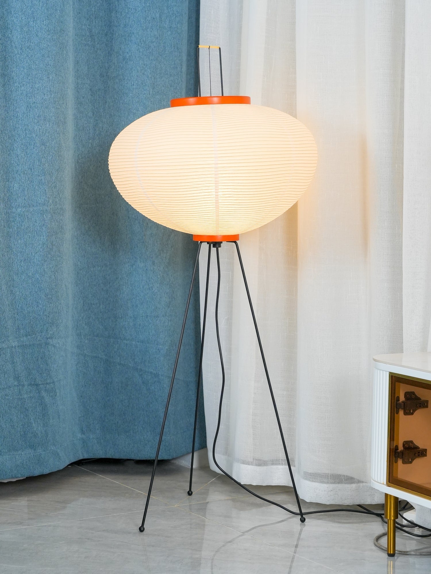 Rice Paper Floor Lamp | Mulberry Paper Shade, Metal Base & Ideal for Indoor Lighting