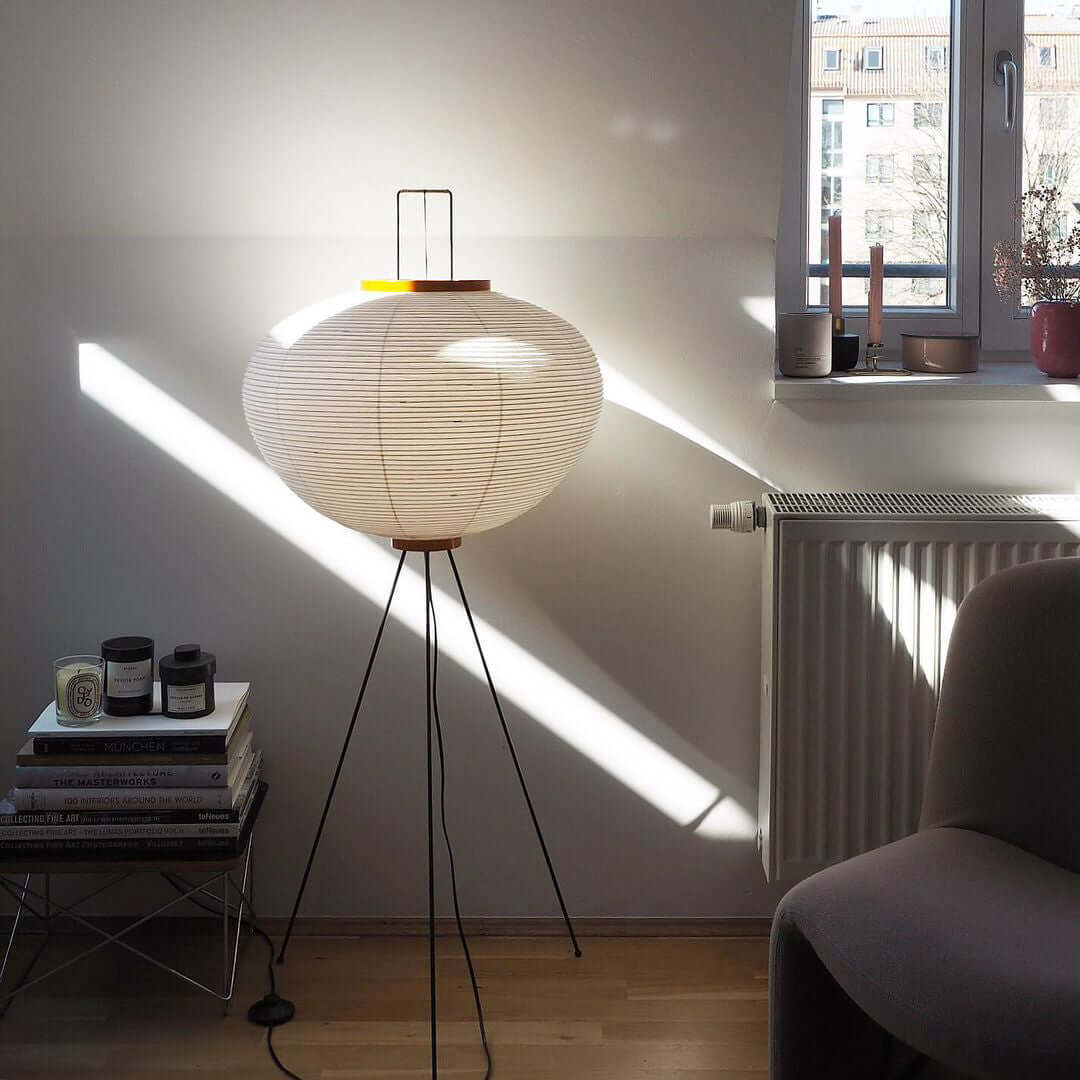 Rice Paper Floor Lamp | Mulberry Paper Shade, Metal Base & Ideal for Indoor Lighting