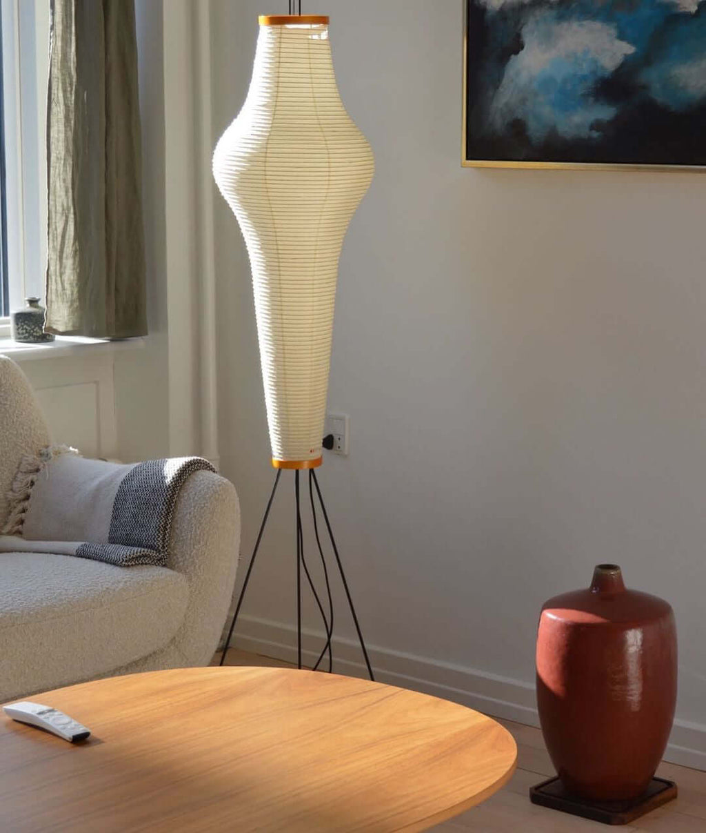 Rice Paper Floor Lamp | Mulberry Paper Shade, Metal Base & Ideal for Indoor Lighting