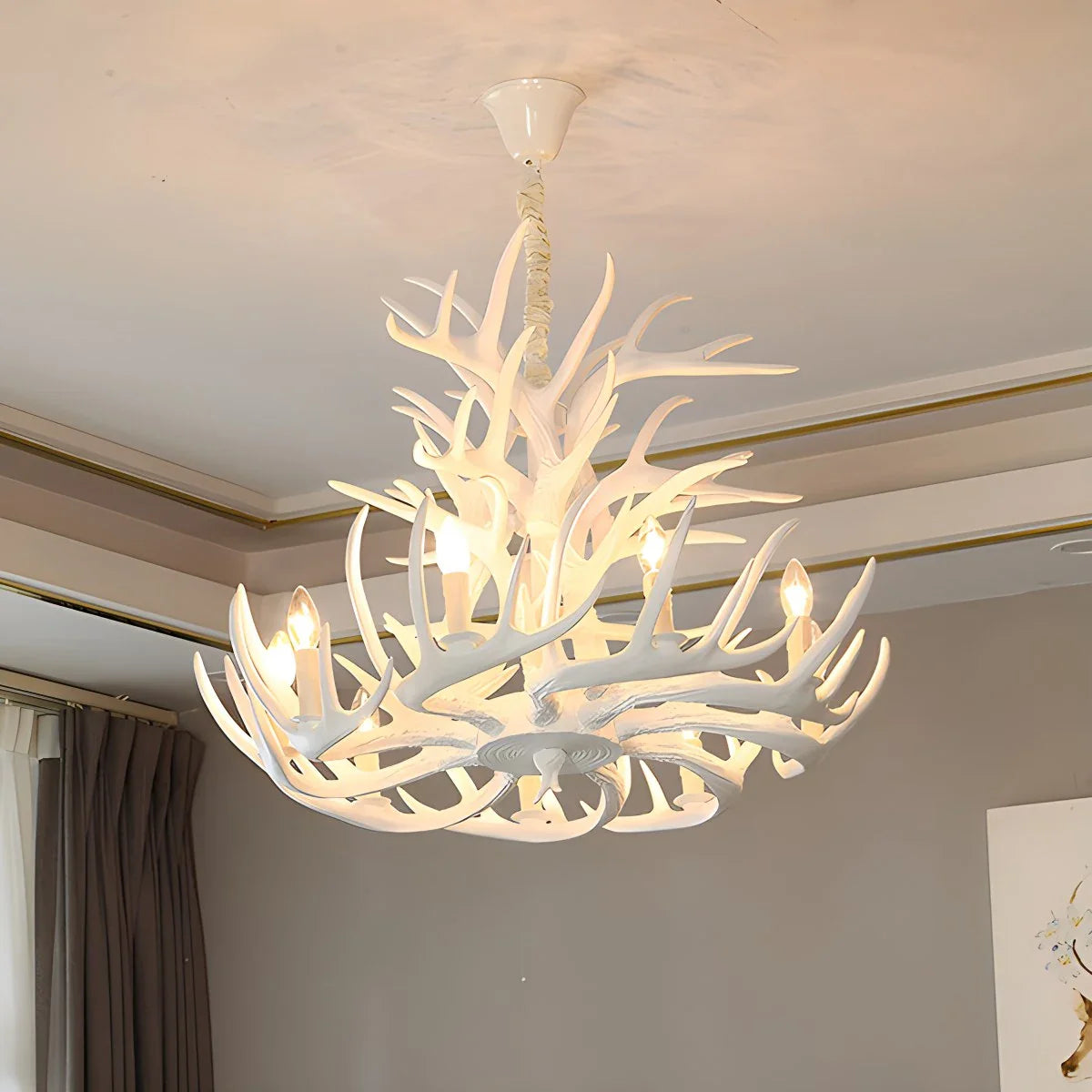 Antler Shape Resin Chandelier | Adjustable Height, Rustic Elegance & Ideal for Living Room, Dining Area, or Entryway