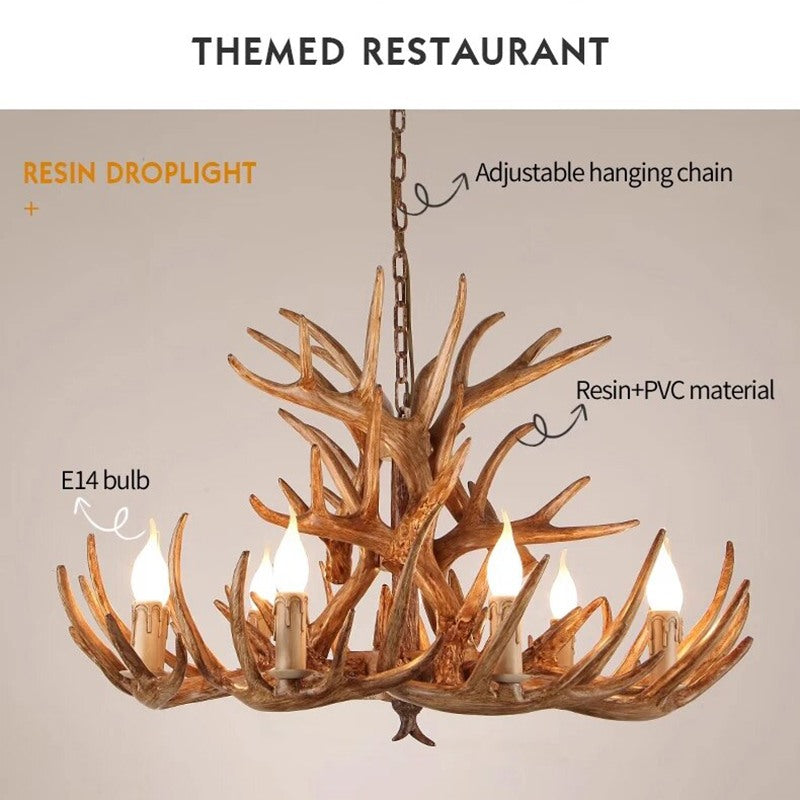 Antler Shape Resin Chandelier | Adjustable Height, Rustic Elegance & Ideal for Living Room, Dining Area, or Entryway