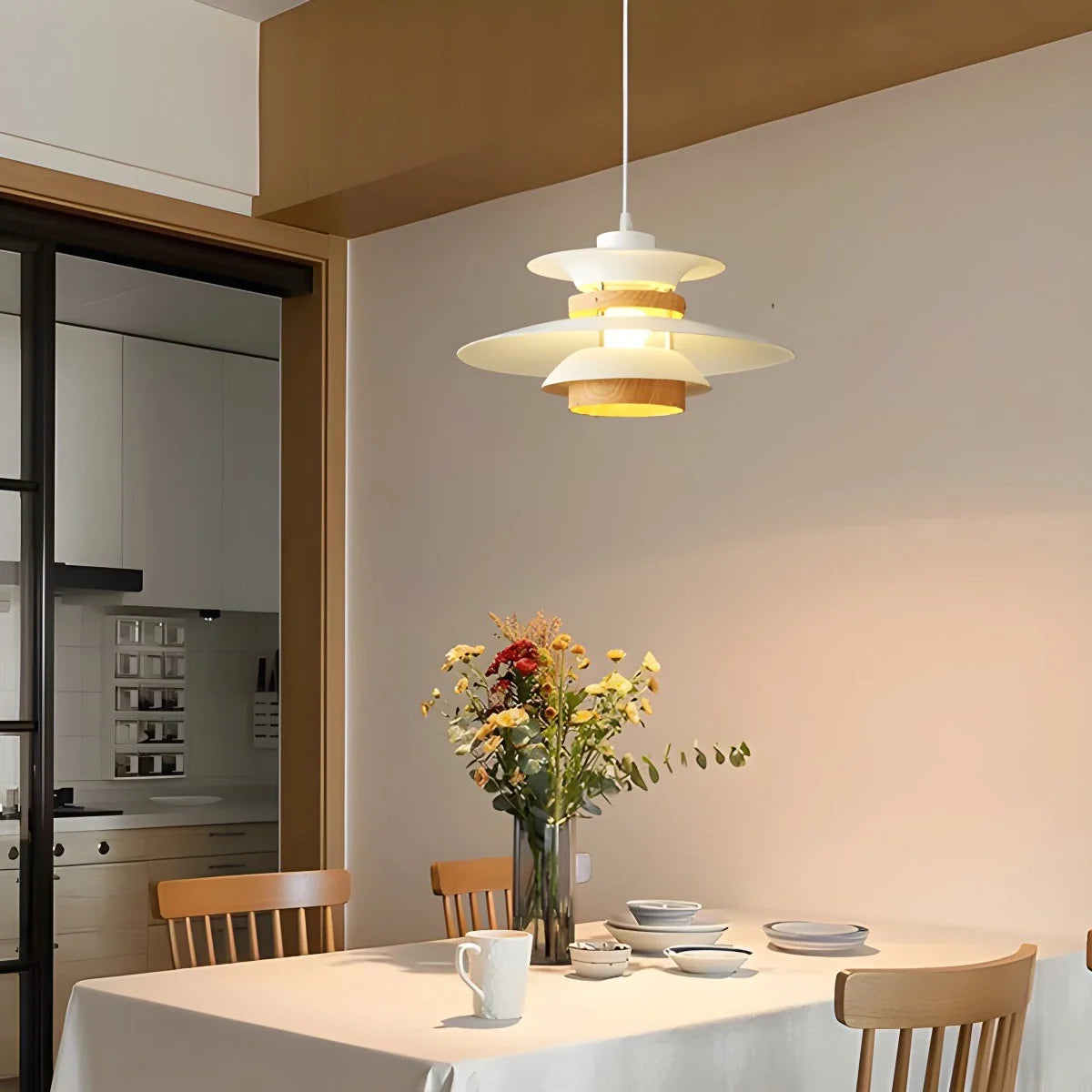 UFO Pendant Light | Adjustable Height, Durable Metal & Wood Design for Kitchen and Dining Areas
