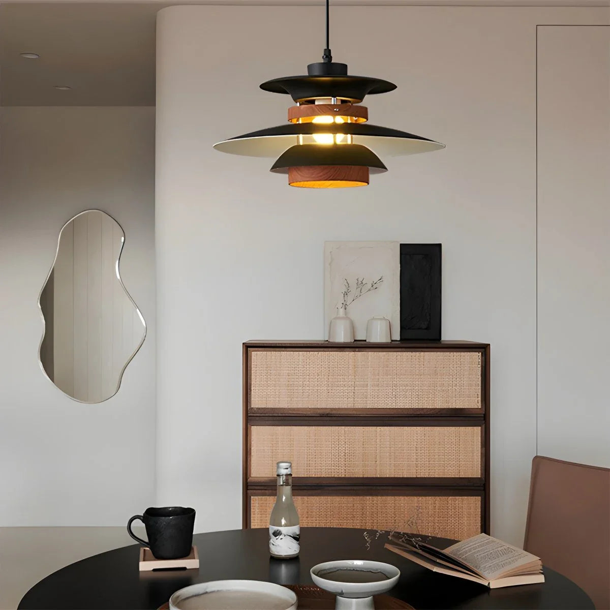 UFO Pendant Light | Adjustable Height, Durable Metal & Wood Design for Kitchen and Dining Areas