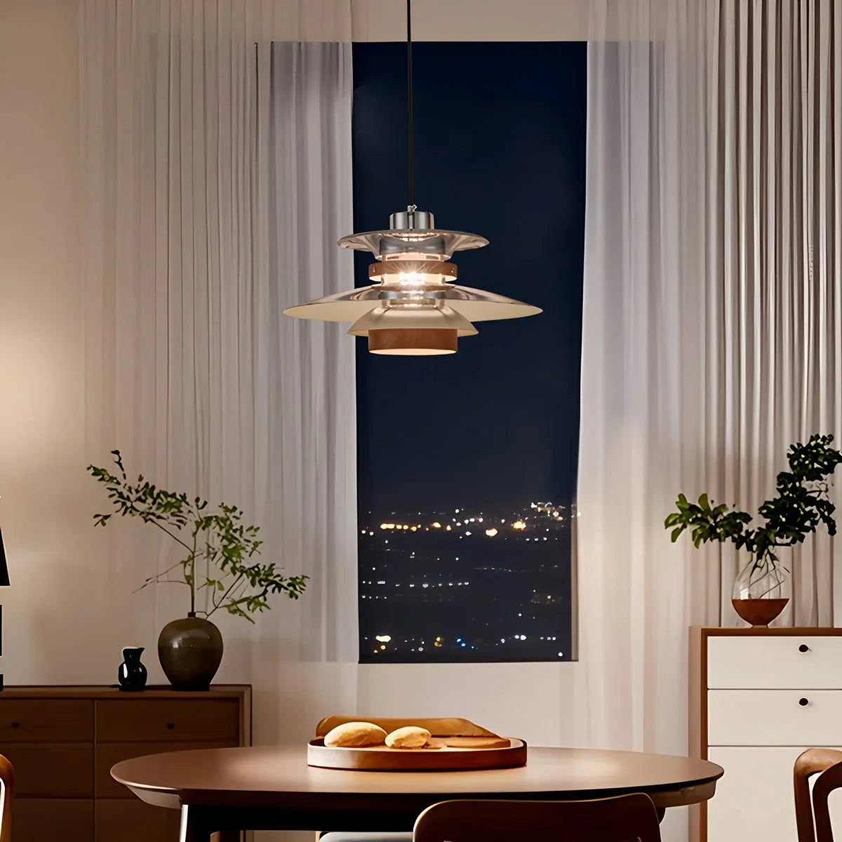 UFO Pendant Light | Adjustable Height, Durable Metal & Wood Design for Kitchen and Dining Areas