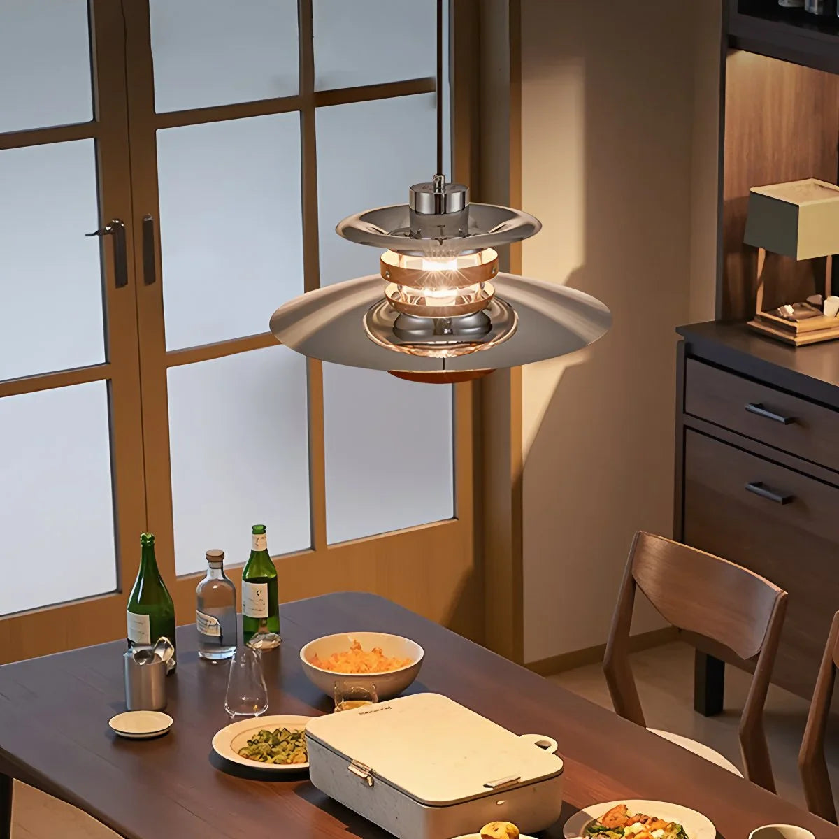 UFO Pendant Light | Adjustable Height, Durable Metal & Wood Design for Kitchen and Dining Areas