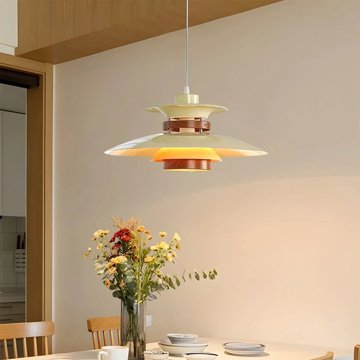 UFO Pendant Light | Adjustable Height, Durable Metal & Wood Design for Kitchen and Dining Areas