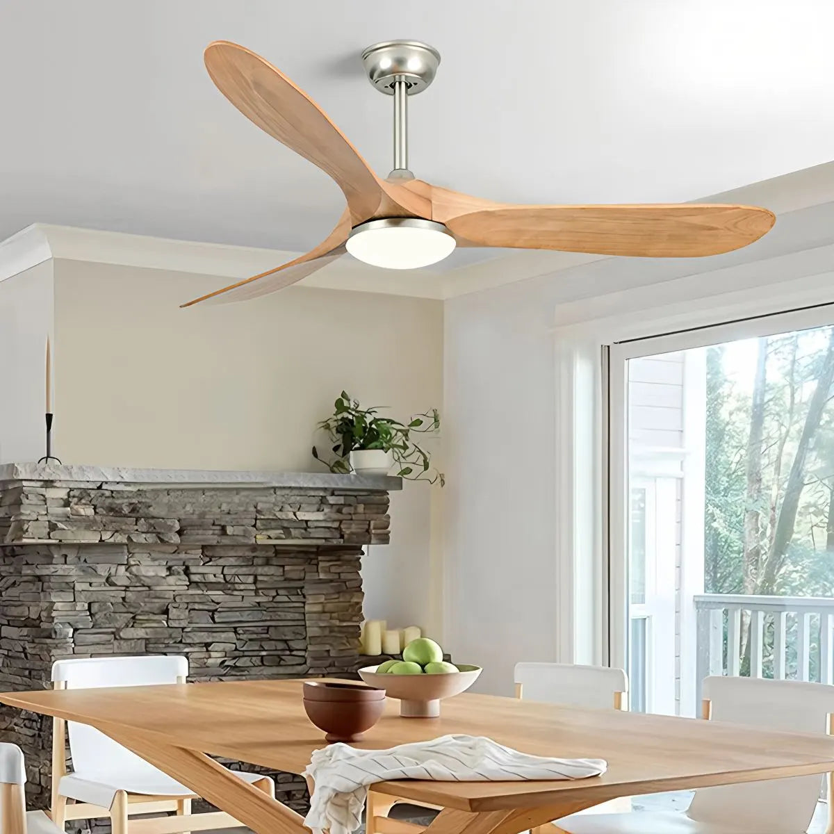 Nordic Solid Wood Ceiling Fan with Light | Reversible Motor, Quiet Operation & Ideal for Year-Round Home Comfort