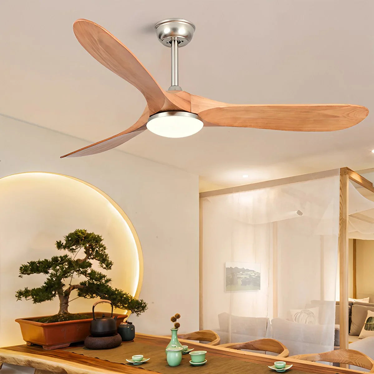 Nordic Solid Wood Ceiling Fan with Light | Reversible Motor, Quiet Operation & Ideal for Year-Round Home Comfort