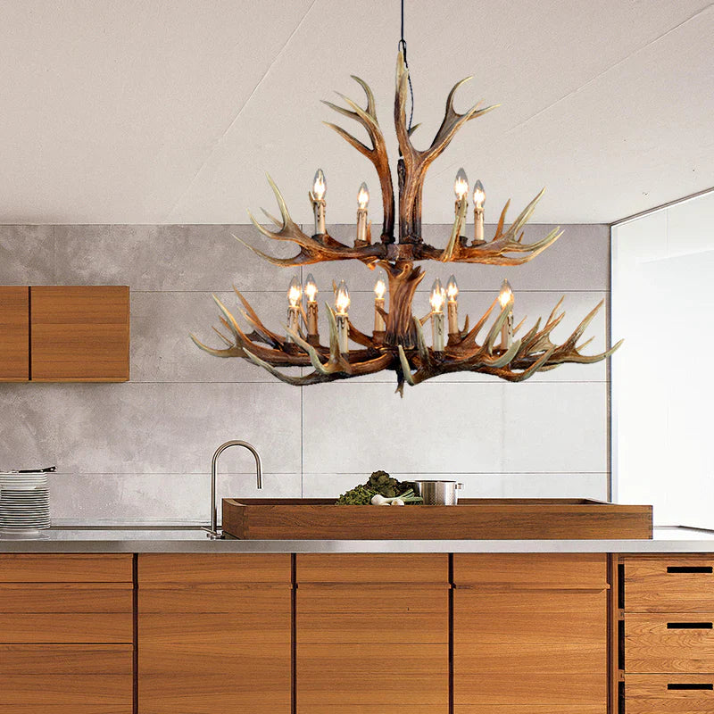 Antler Shape Resin Chandelier | Adjustable Height, Rustic Elegance & Ideal for Living Room, Dining Area, or Entryway