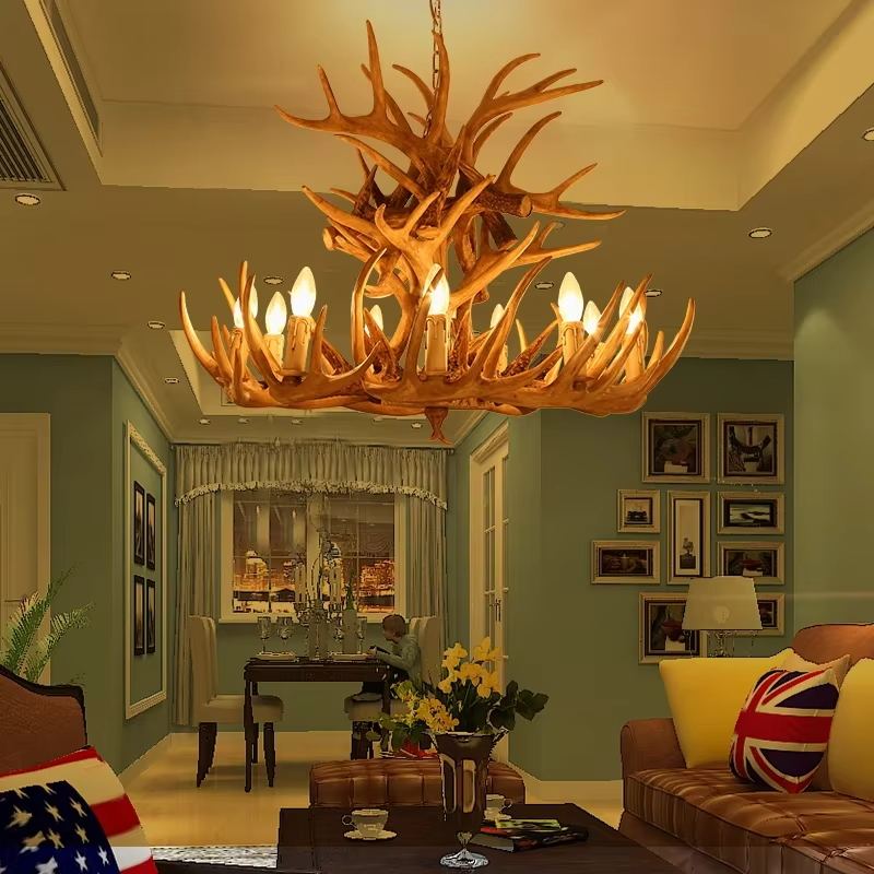 Antler Shape Resin Chandelier | Adjustable Height, Rustic Elegance & Ideal for Living Room, Dining Area, or Entryway
