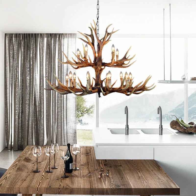 Antler Shape Resin Chandelier | Adjustable Height, Rustic Elegance & Ideal for Living Room, Dining Area, or Entryway