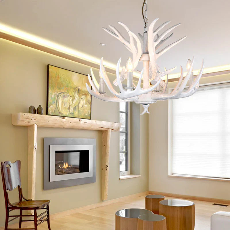 Antler Shape Resin Chandelier | Adjustable Height, Rustic Elegance & Ideal for Living Room, Dining Area, or Entryway