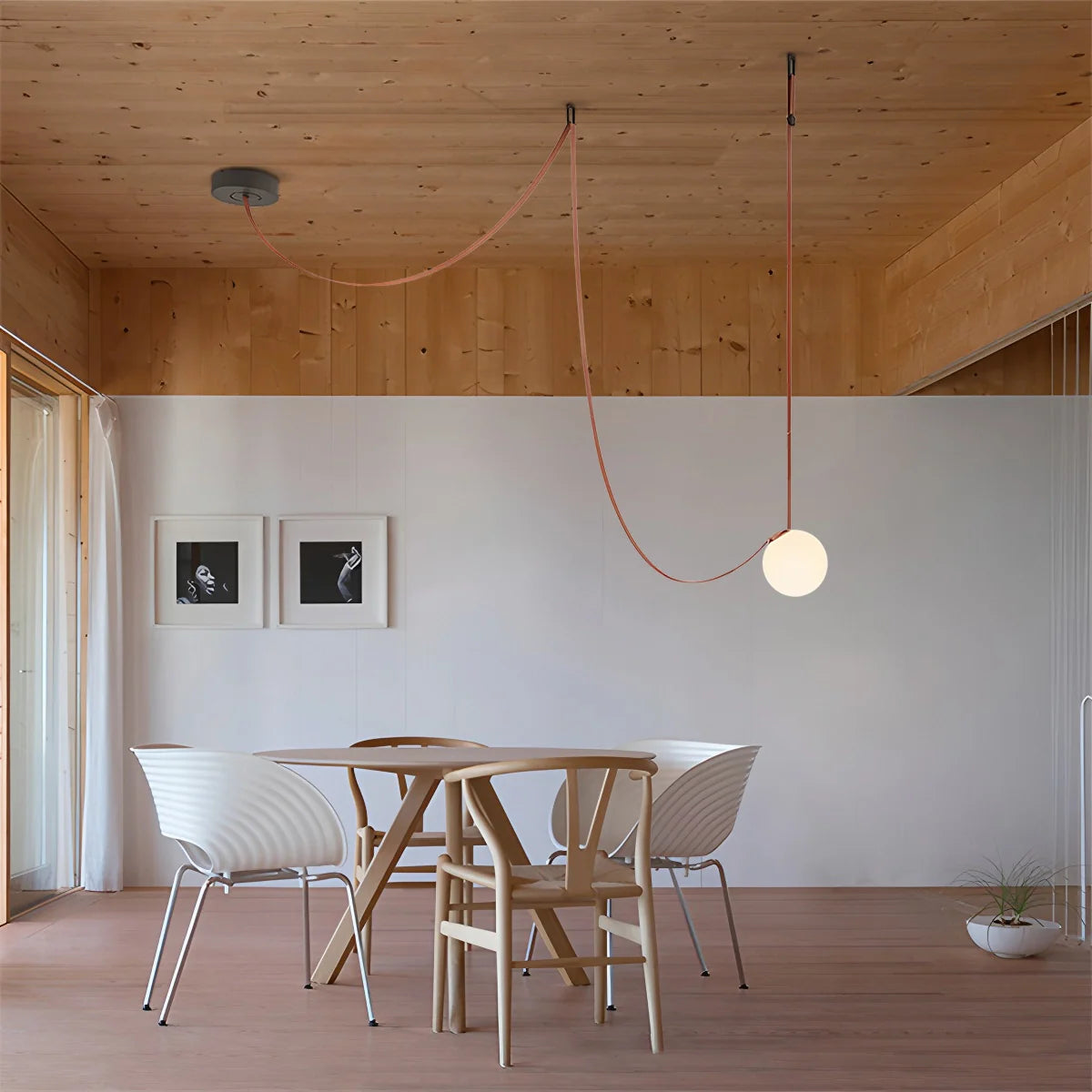 Modern Leather Strap Globe Pendant Light | Adjustable Frosted Glass Globes for High Ceilings & Statement Installations