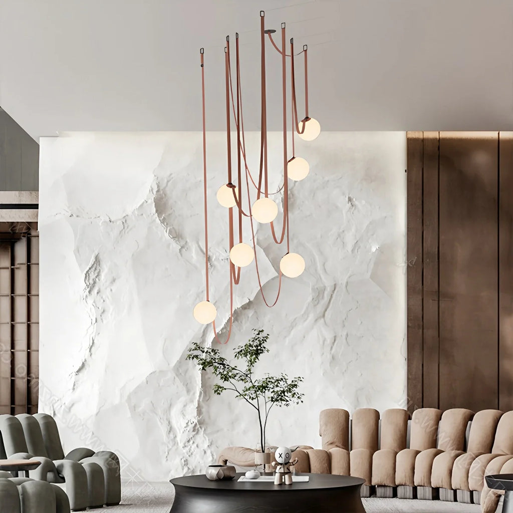 Modern Leather Strap Globe Pendant Light | Adjustable Frosted Glass Globes for High Ceilings & Statement Installations