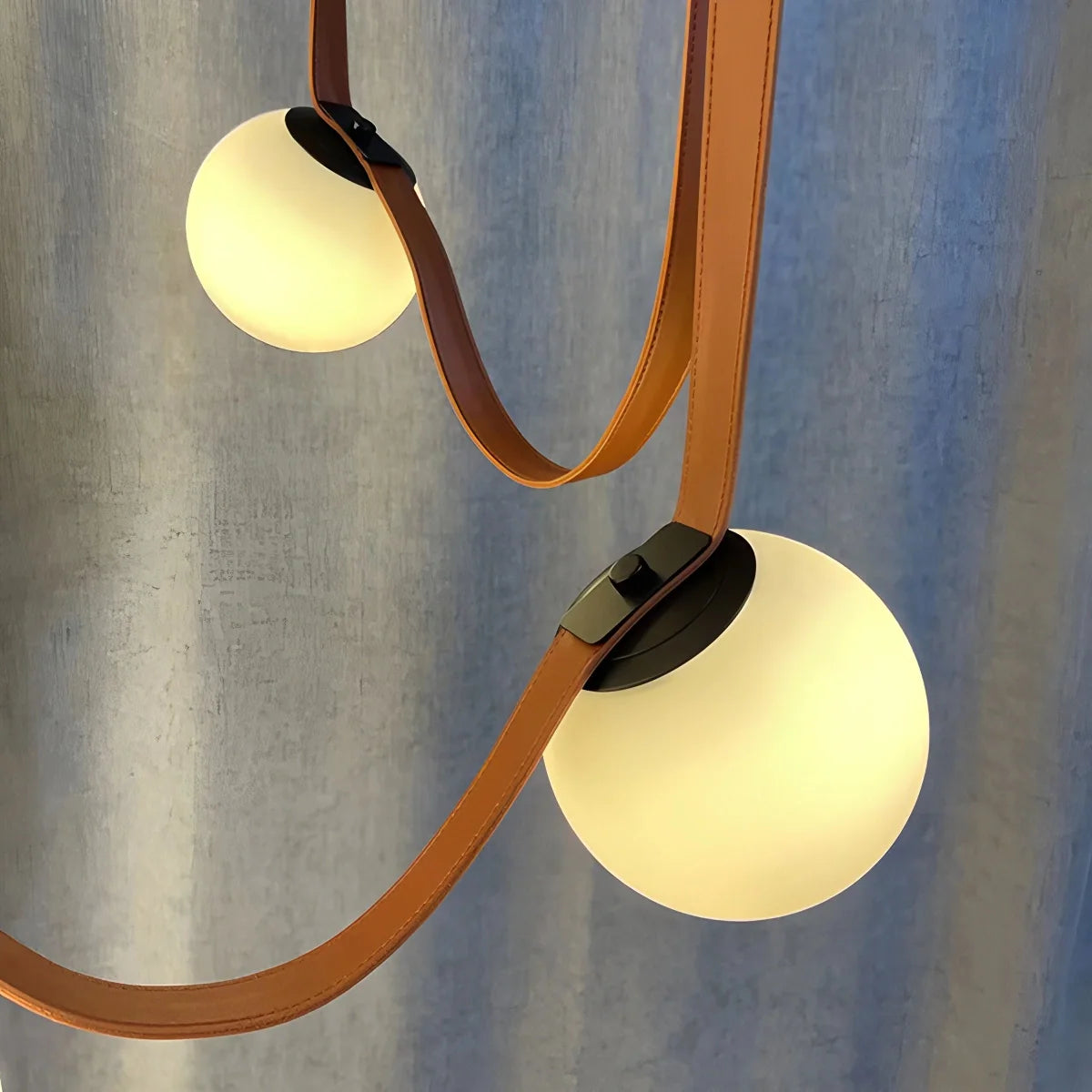 Modern Leather Strap Globe Pendant Light | Adjustable Frosted Glass Globes for High Ceilings & Statement Installations