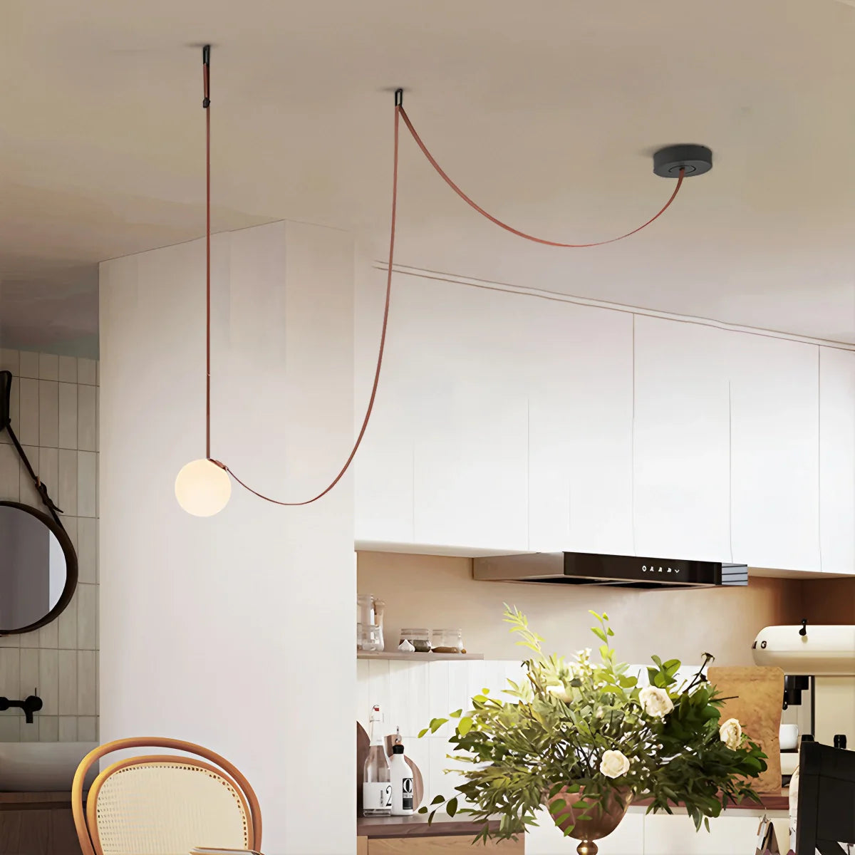 Modern Leather Strap Globe Pendant Light | Adjustable Frosted Glass Globes for High Ceilings & Statement Installations